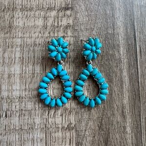 Turquoise Floral Drop Sterling Silver Earrings